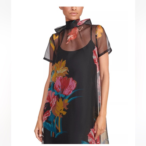STAUD CALLUNA DRESS first bloom night black floral maxi sheer gown size S - Picture 3 of 10